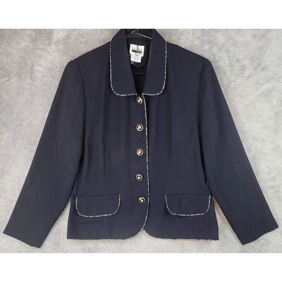 Leslie Fay Jackets & Blazers - Leslie Fay Blazer Womens 8 Black Button Front Patterned Trim Vintage Jacket